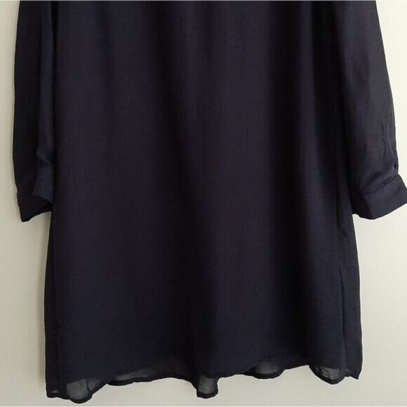 H&M / A-Line Sheer Sleeve Pleated Scoop Neck Knee Length Dress Navy Sz 14 - Picture 7 of 10